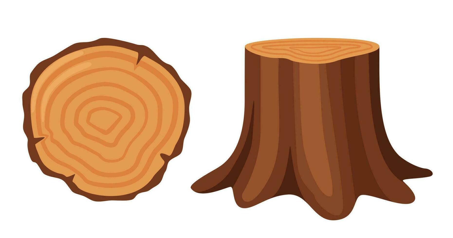 árbol tocón, lado y parte superior vista. silvicultura y Tablas de madera industria. vector ilustración.
