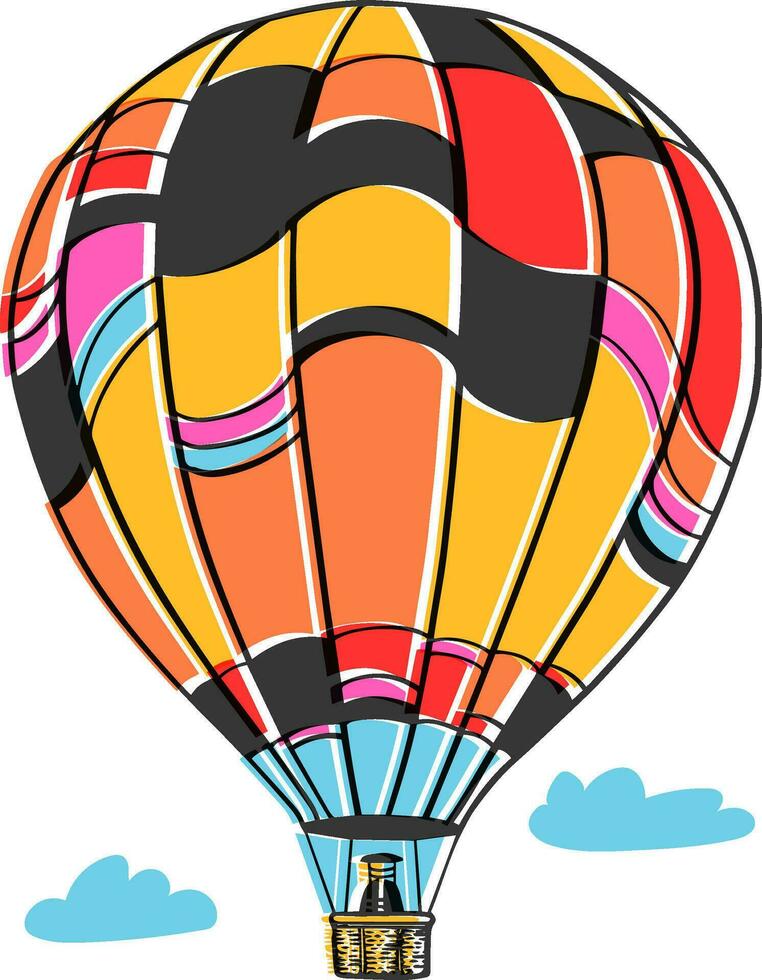 Vector colorful hot air balloon riso print effect isolated on white background