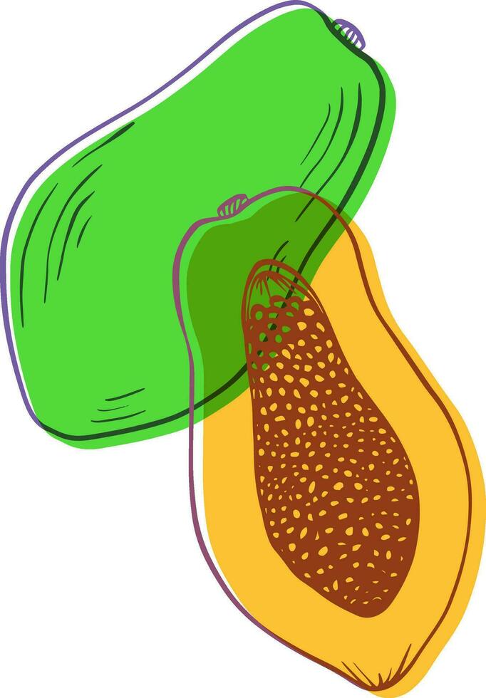 Vector illustration of two papaya fruits riso print effect isolated on white background