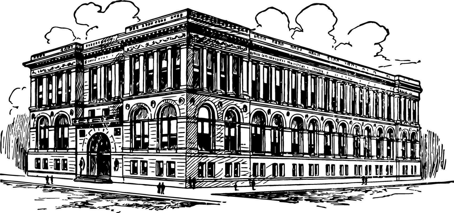 Chicago Public Library Building vintage illustration. vector