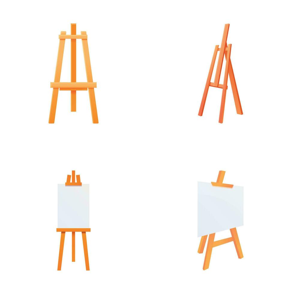 Easel icons set cartoon vector. Paint desk with blank white canvas vector