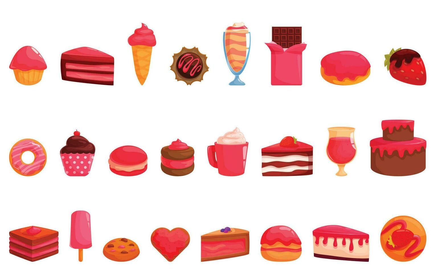 Confectionery valentine menu icons set cartoon vector. Sweet dessert vector