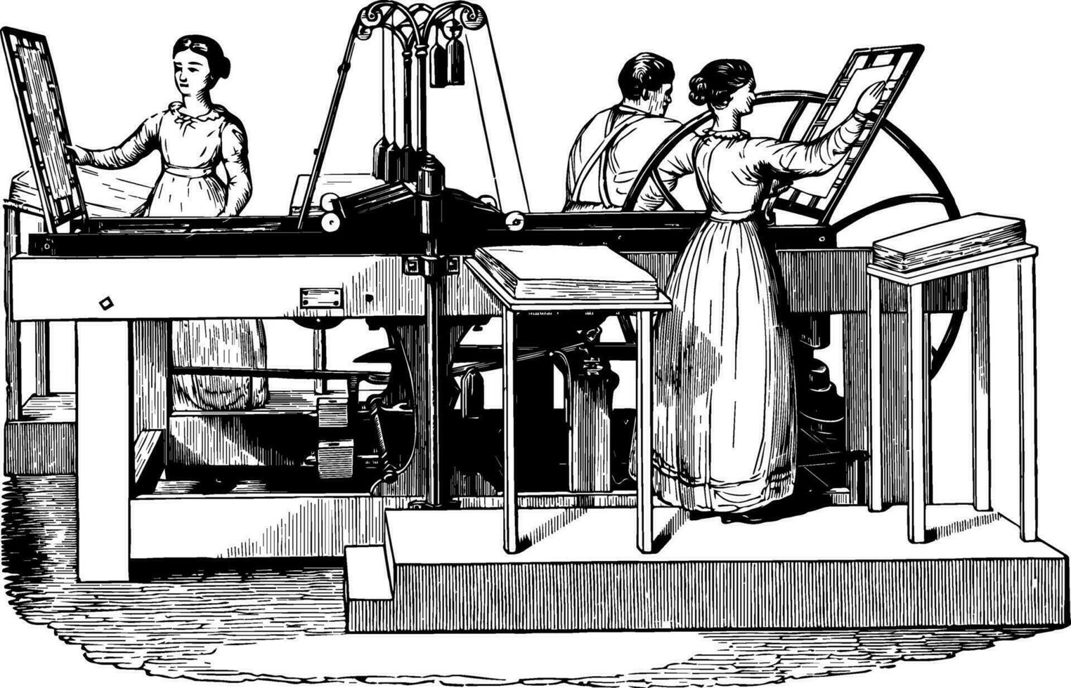 Treadwell Platen Printing Press vintage illustration. vector