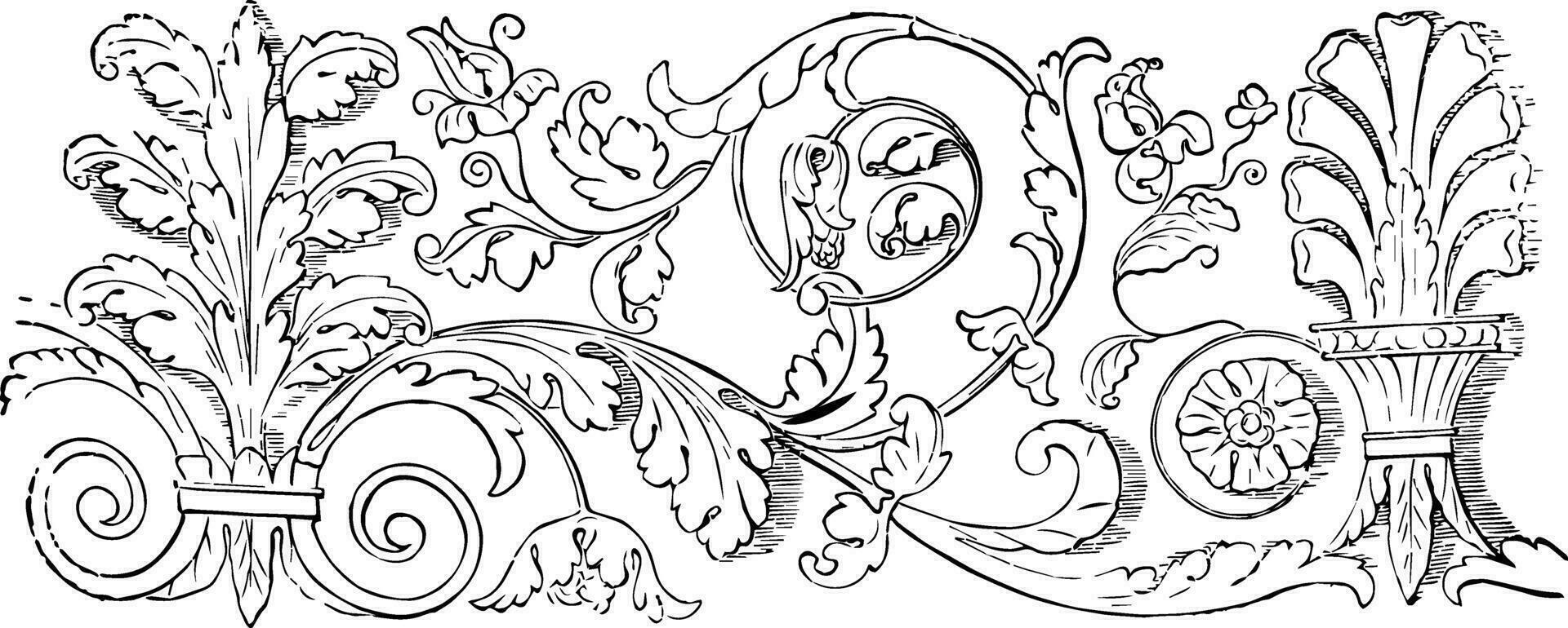 Friezes at Venice plasterwork medium vintage engraving. vector
