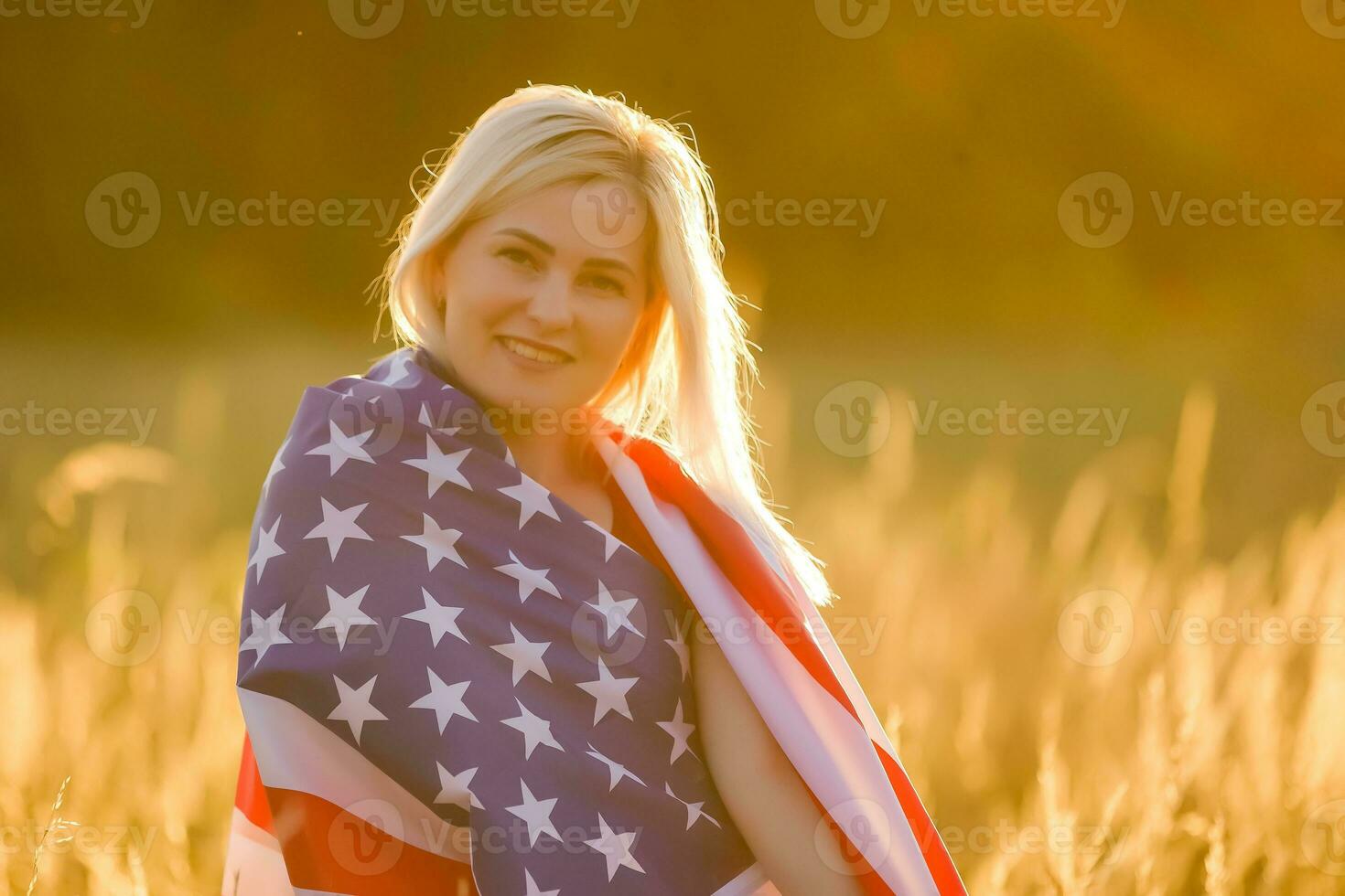Beautiful Young Woman with USA Flag photo