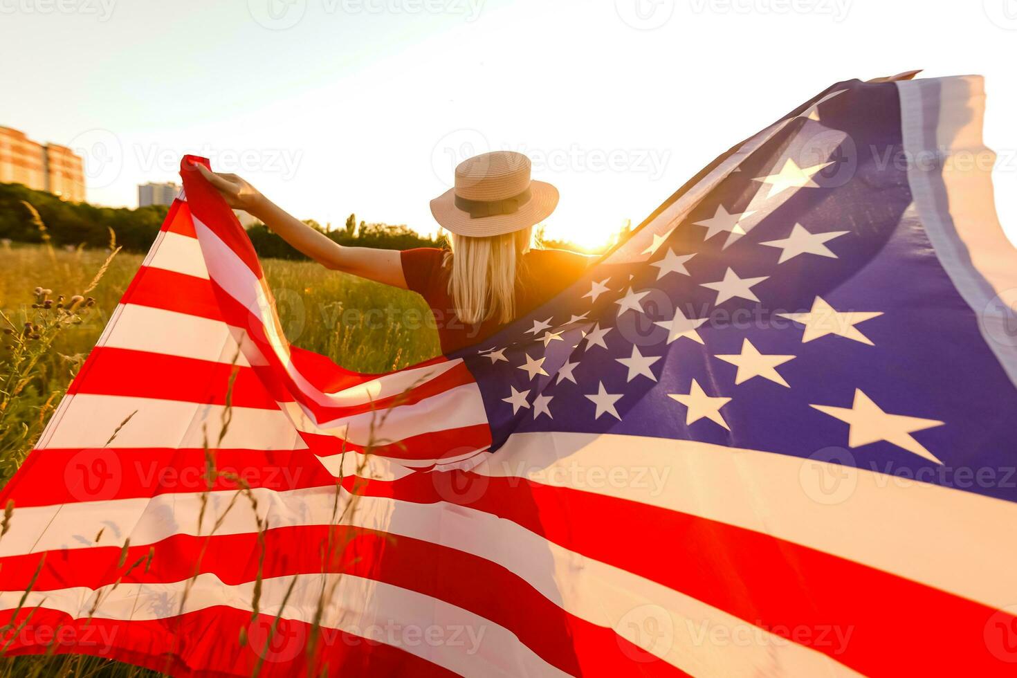 Beautiful Young Woman with USA Flag photo