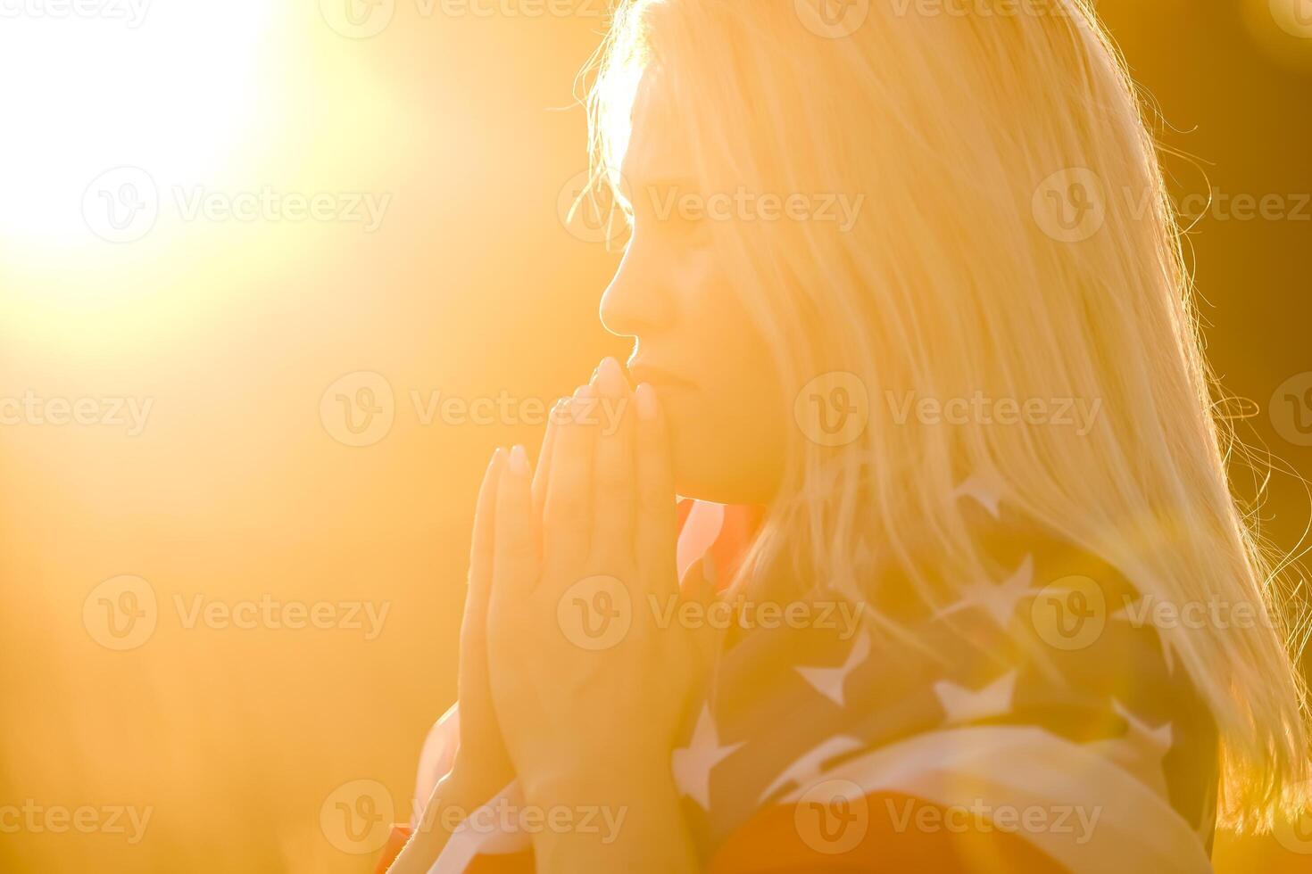 Beautiful Young Woman with USA Flag photo