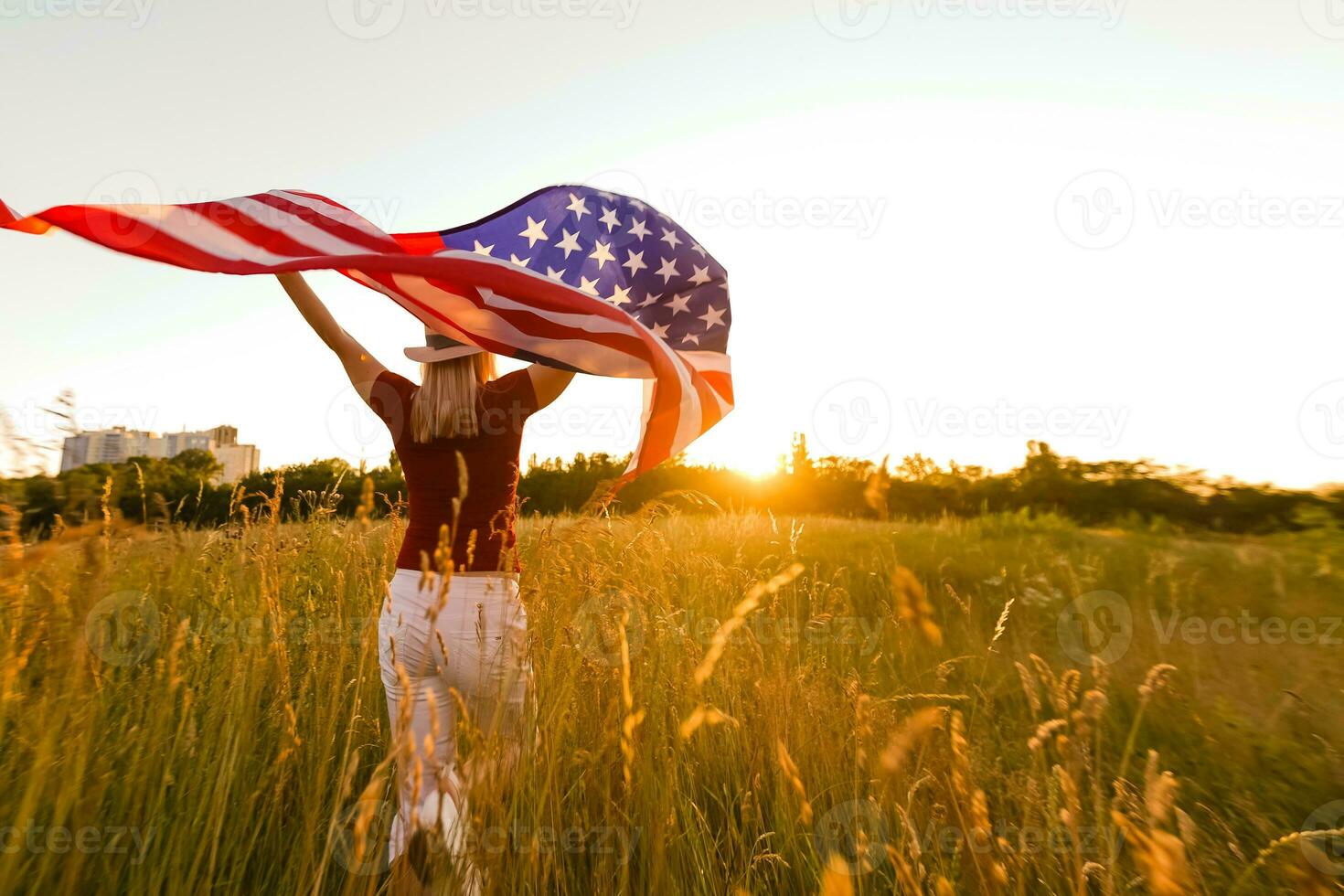 Beautiful Young Woman with USA Flag photo