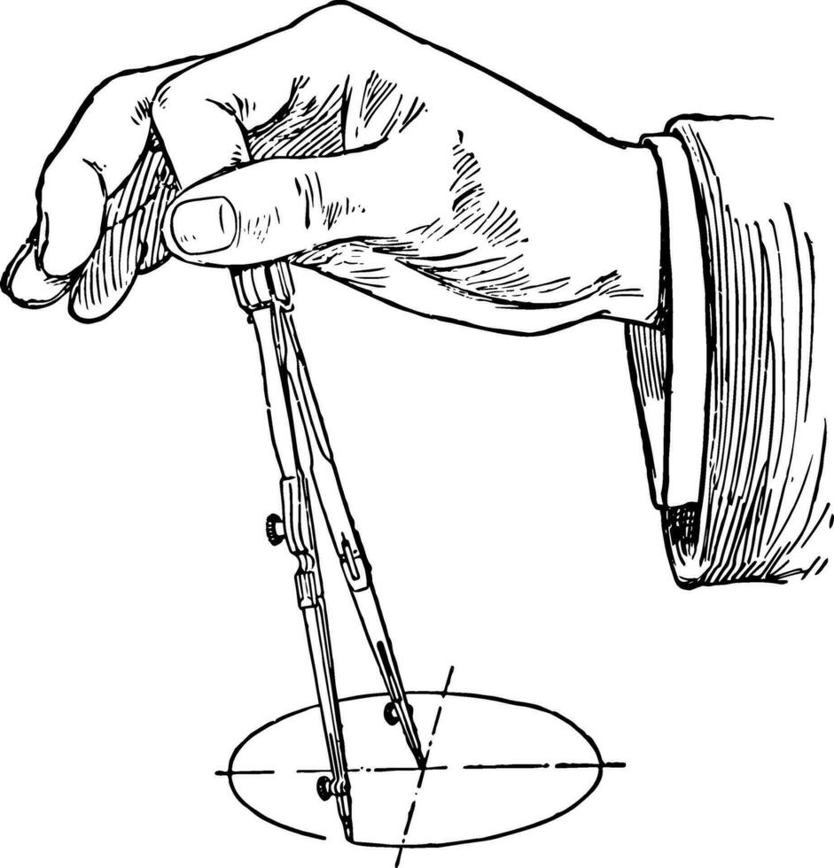 Brújula dedo posición designado punto en el suelo Clásico grabado. vector
