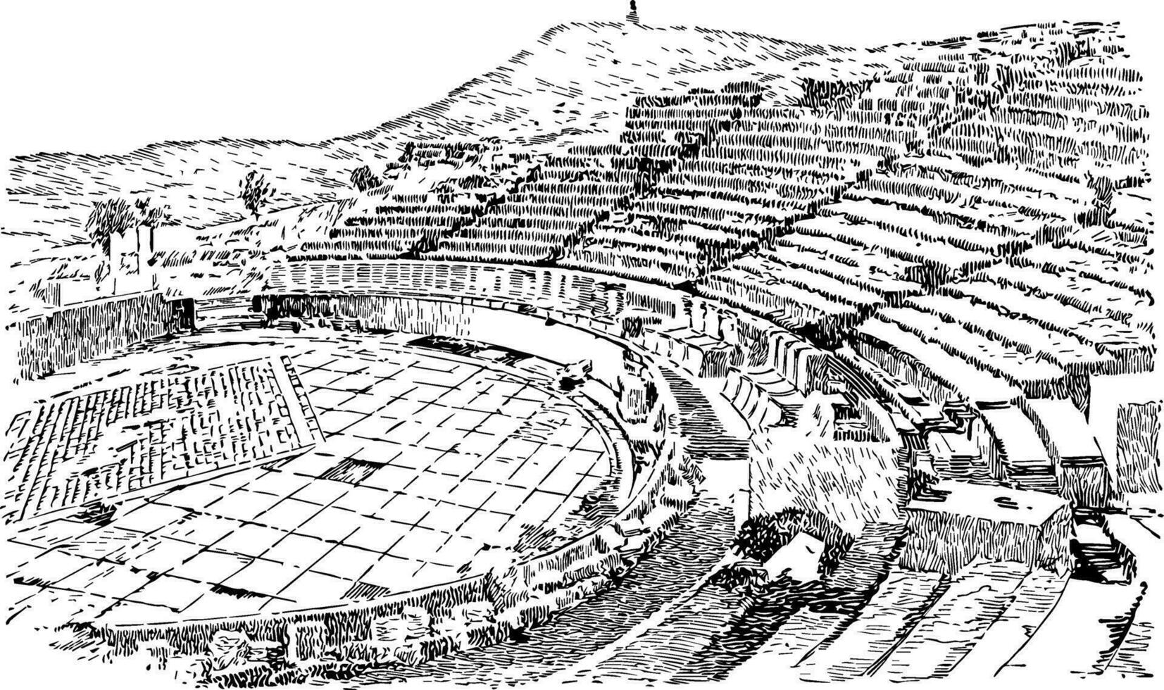 Theater of Dionysus One of the earliest open to air theaters vintage engraving. vector