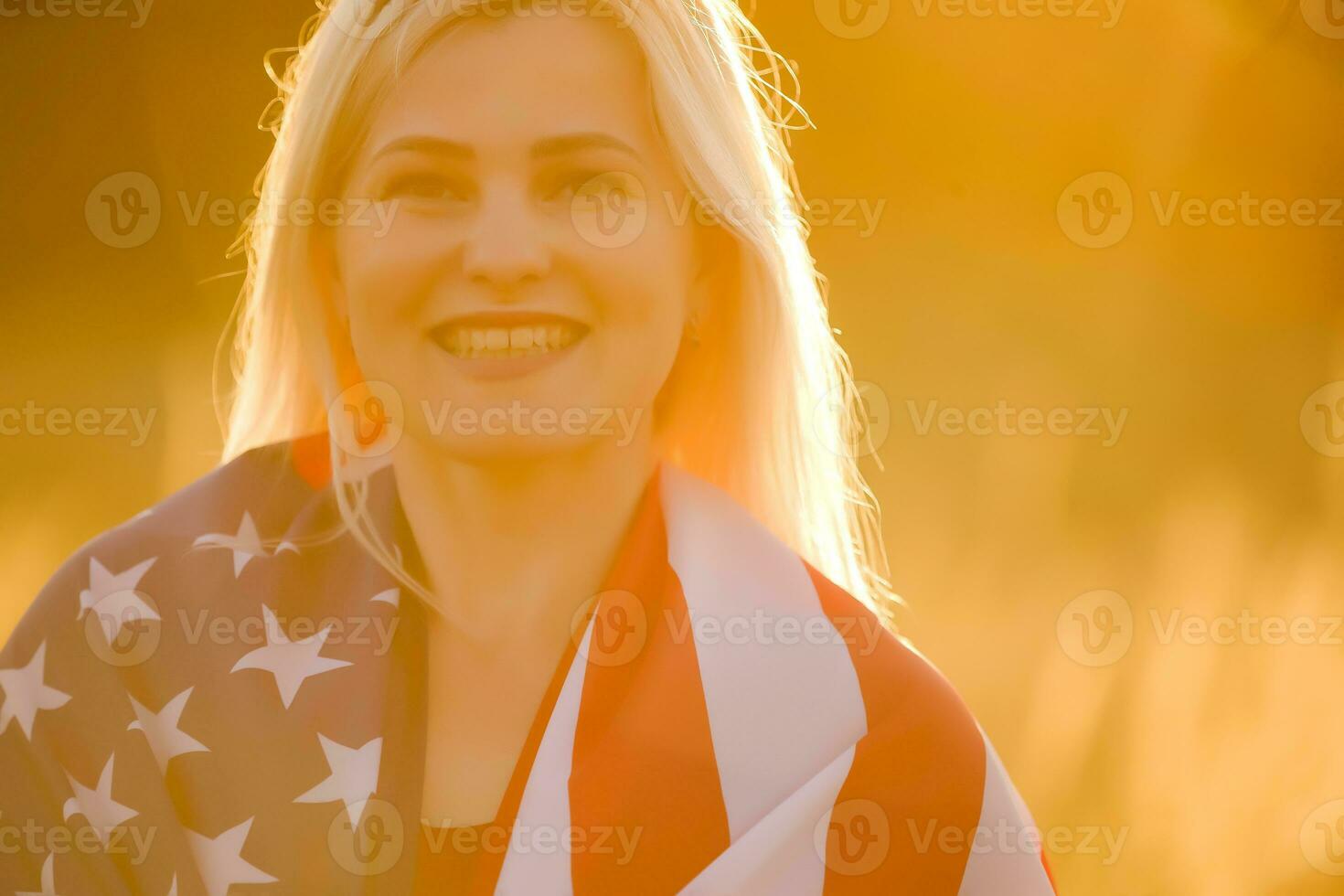 Beautiful Young Woman with USA Flag photo