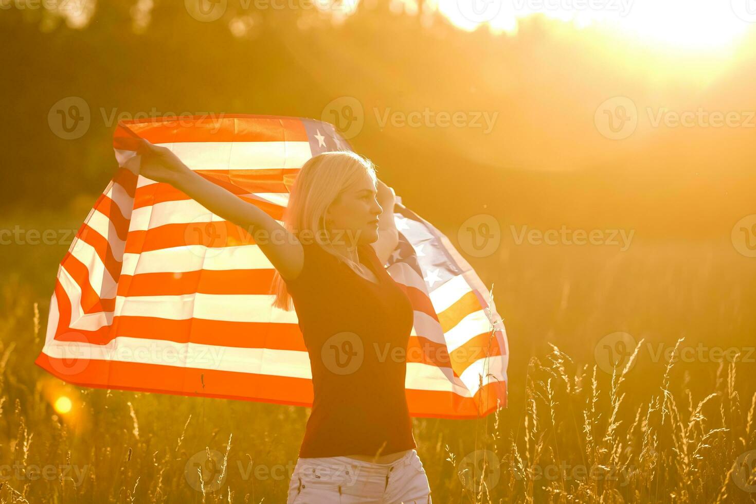 Beautiful Young Woman with USA Flag photo