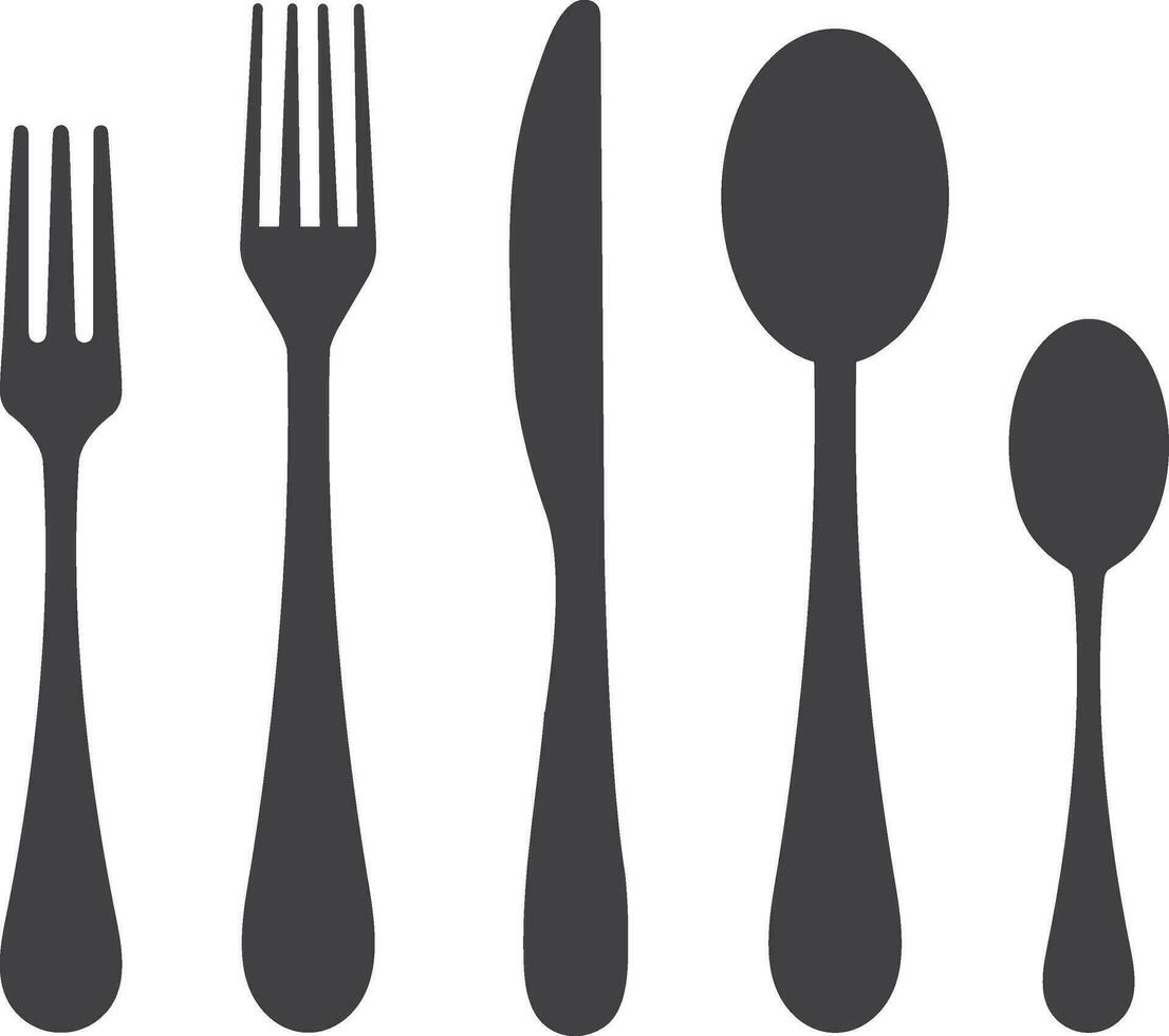 cutlery fork and spoon vector silhouette icon. isolated object.