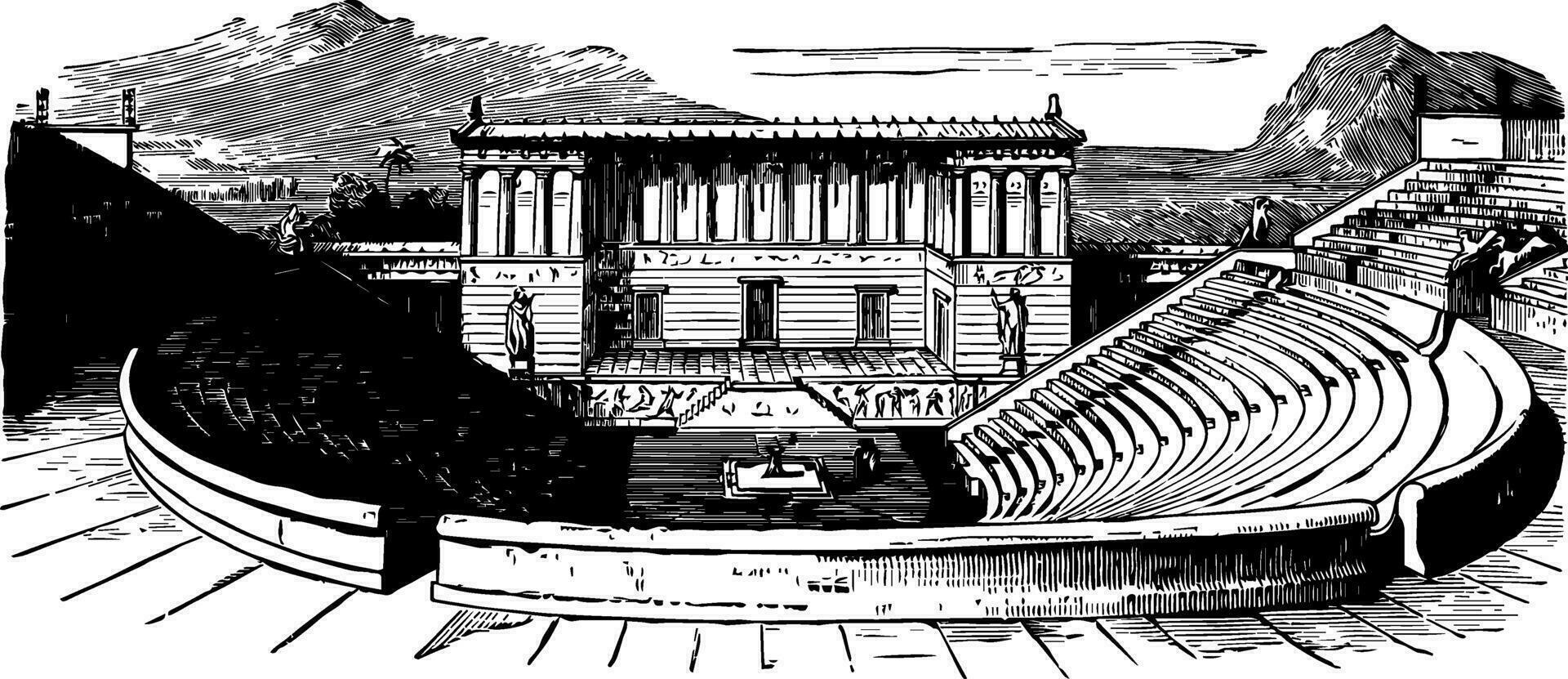 teatro de segesta es uno de el primero griego anfiteatros Clásico grabado. vector