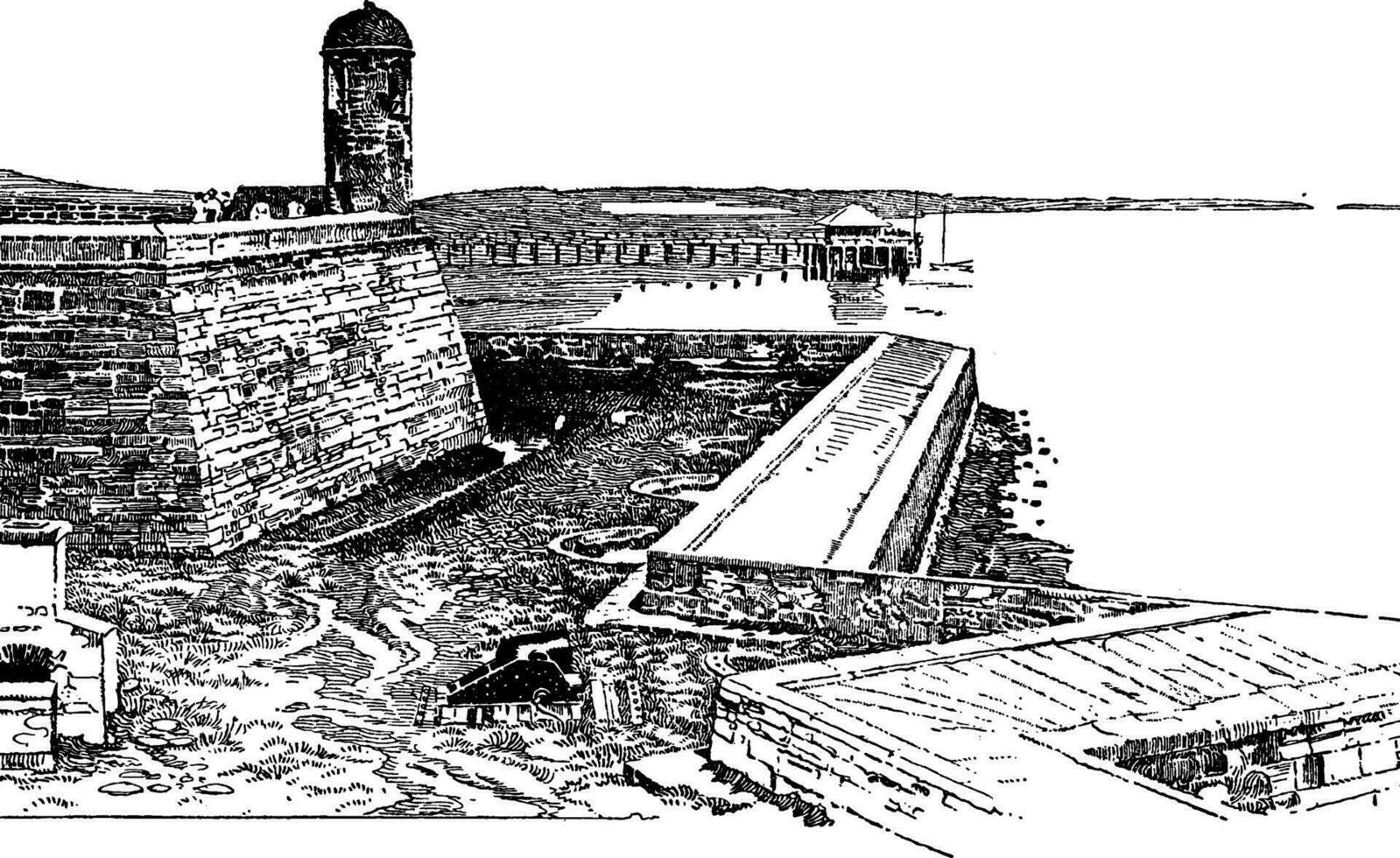 Spanish Fort in St. Augustine, Florida,Vintage illustration. vector