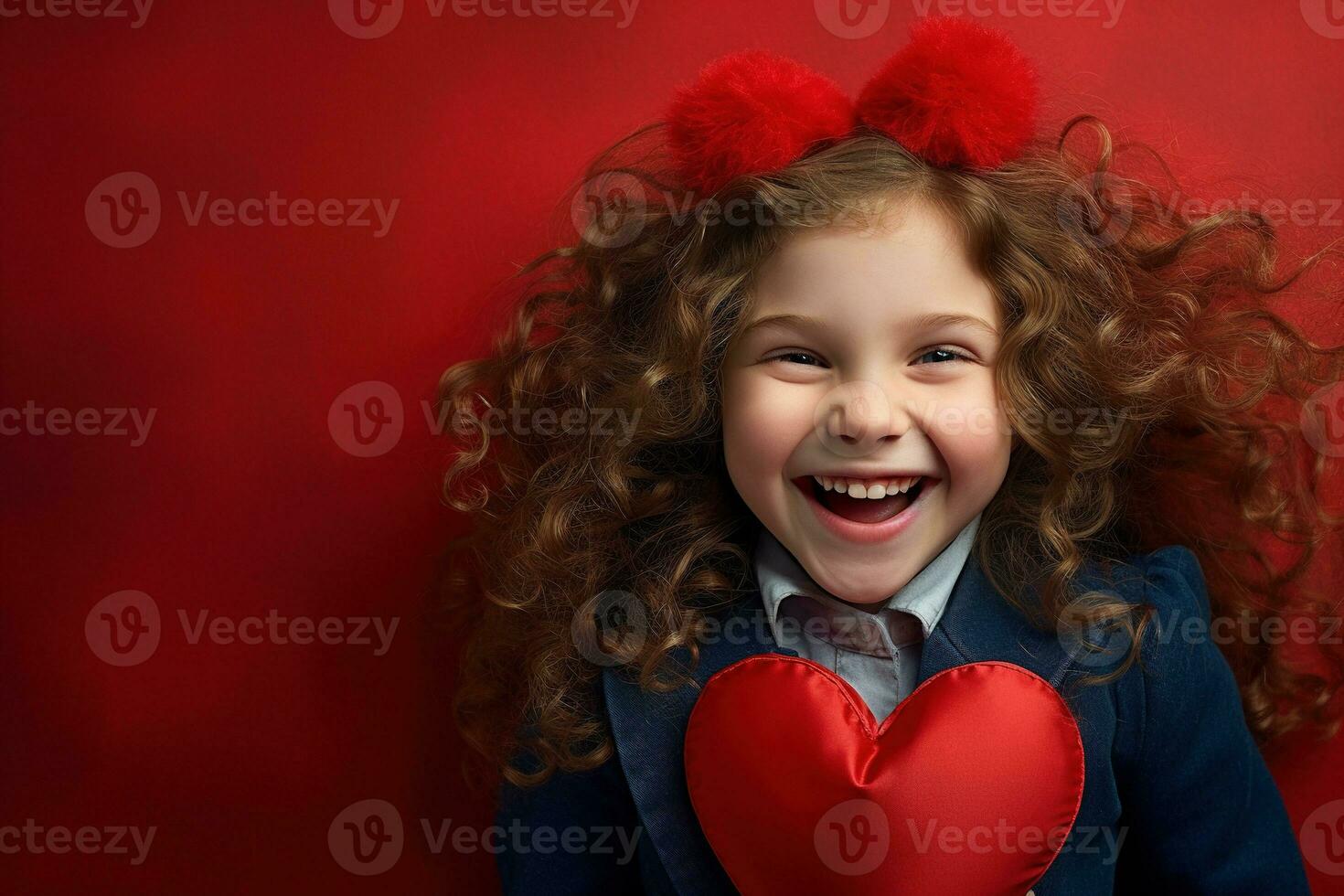 AI generated Portrait of a cute little girl with red heart on Valentines day concept. photo