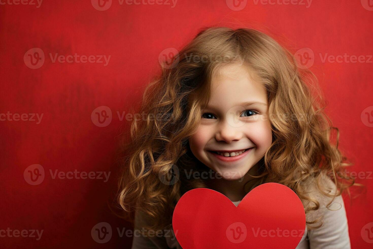 AI generated Portrait of a cute little girl with red heart on Valentines day concept. photo