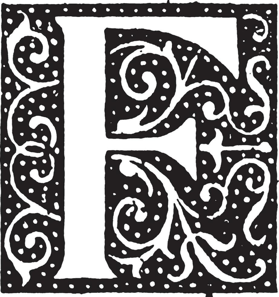 F, Ornate initial, vintage illustration vector