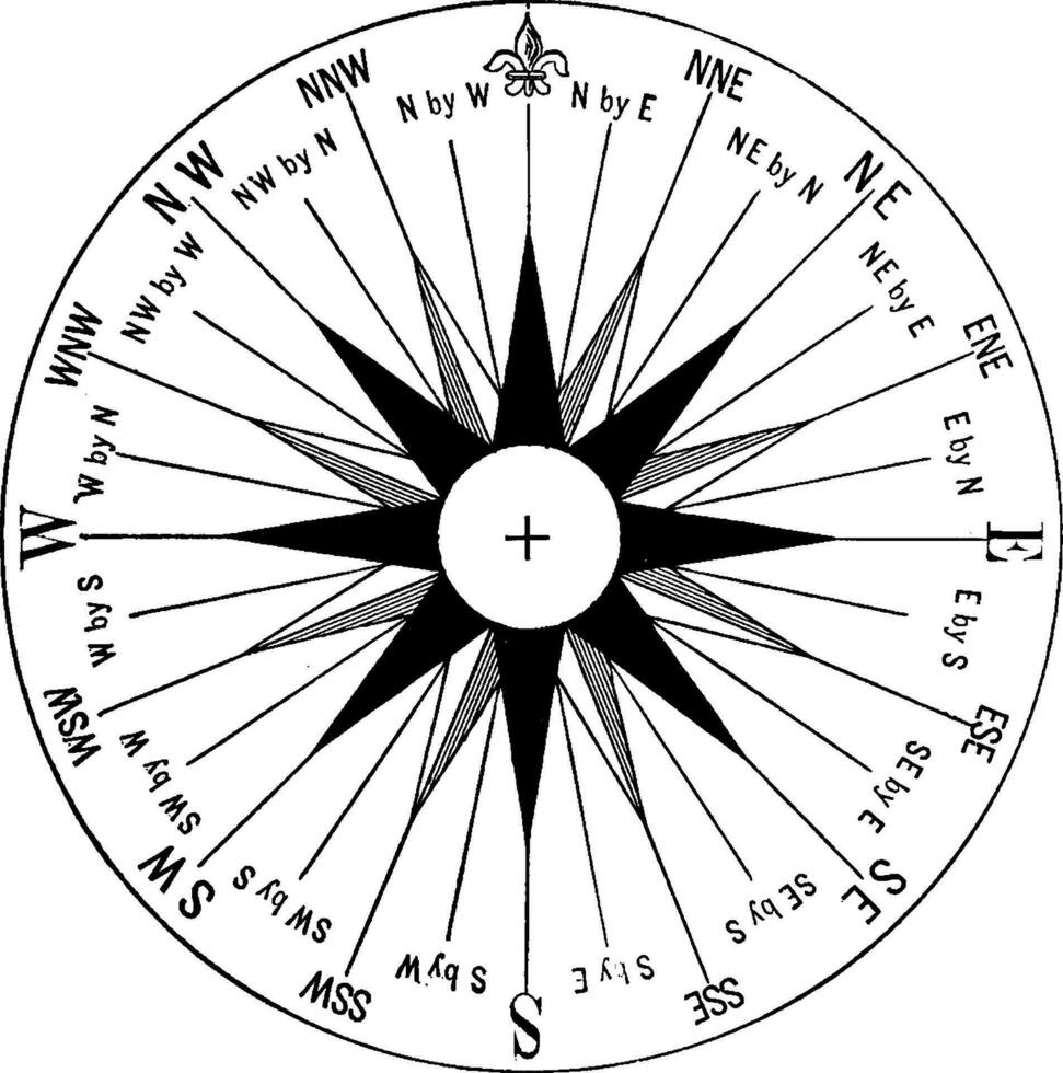 Mariner Compass, vintage illustration. vector