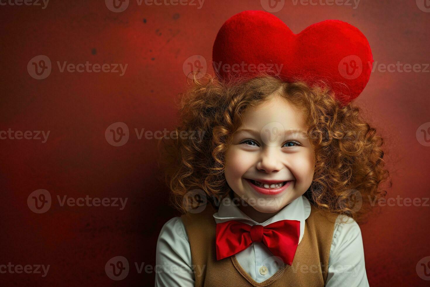 AI generated Portrait of a cute little girl with red heart on Valentines day concept. photo