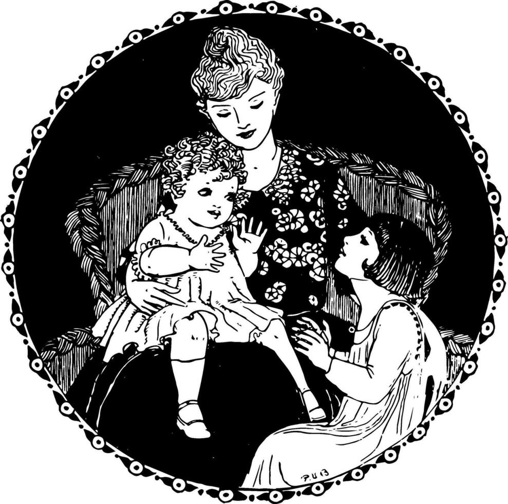 Mother and Daughters vintage illustration. vector