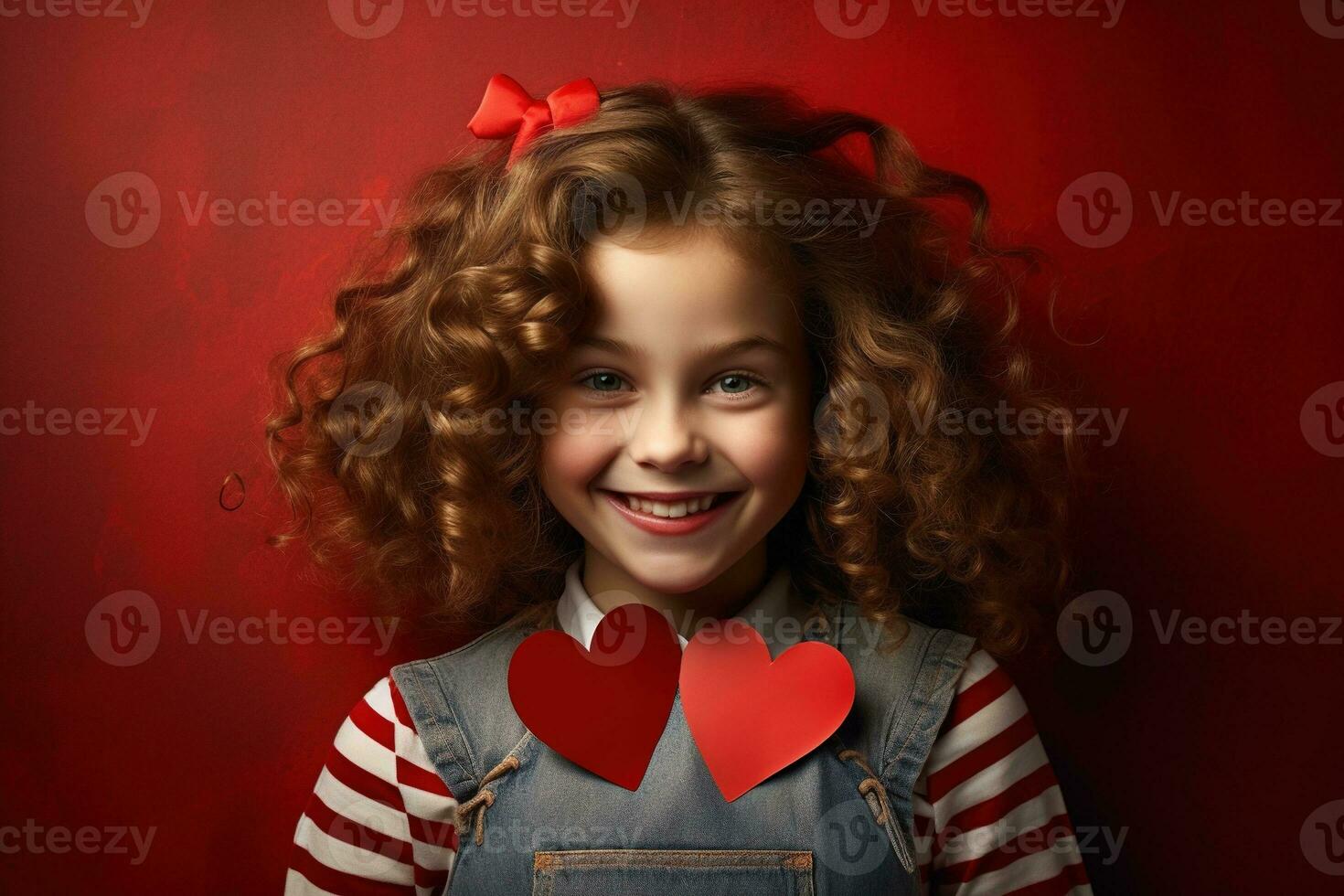 AI generated Portrait of a cute little girl with red heart on Valentines day concept. photo