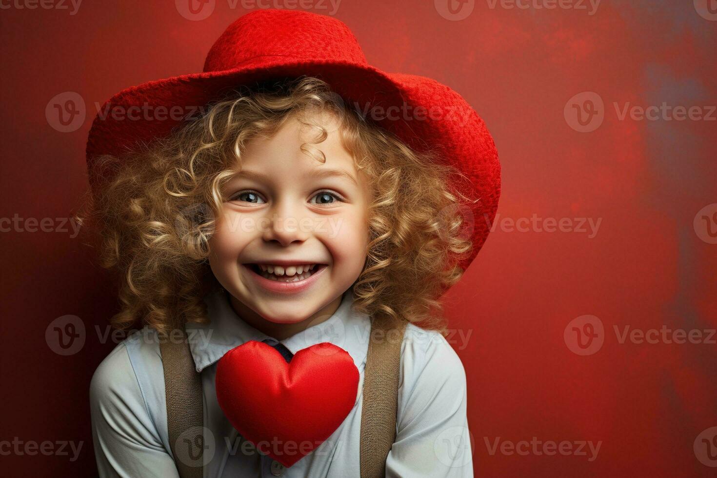 AI generated Portrait of a cute little girl with red heart on Valentines day concept. photo