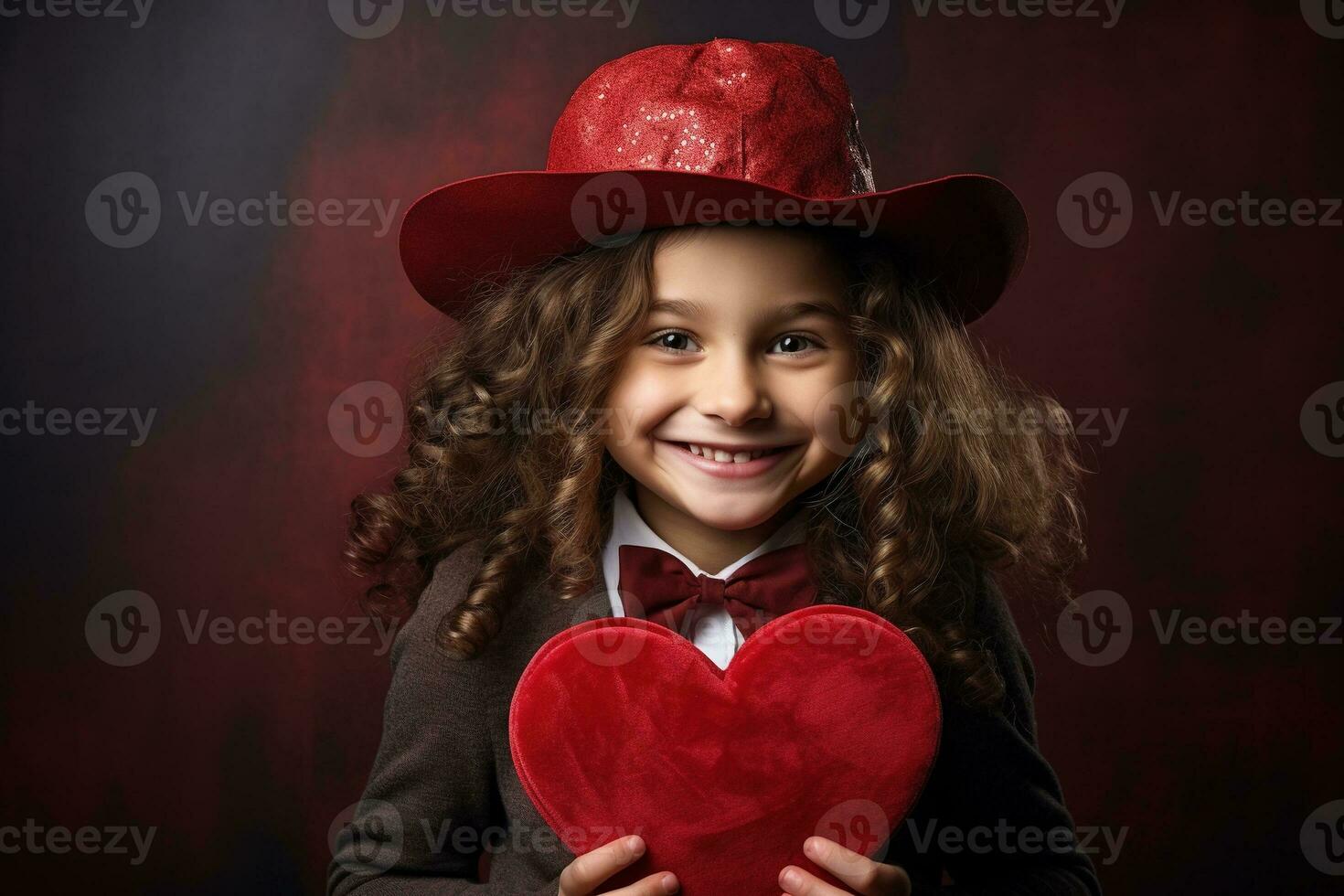 AI generated Portrait of a cute little girl with red heart on Valentines day concept. photo