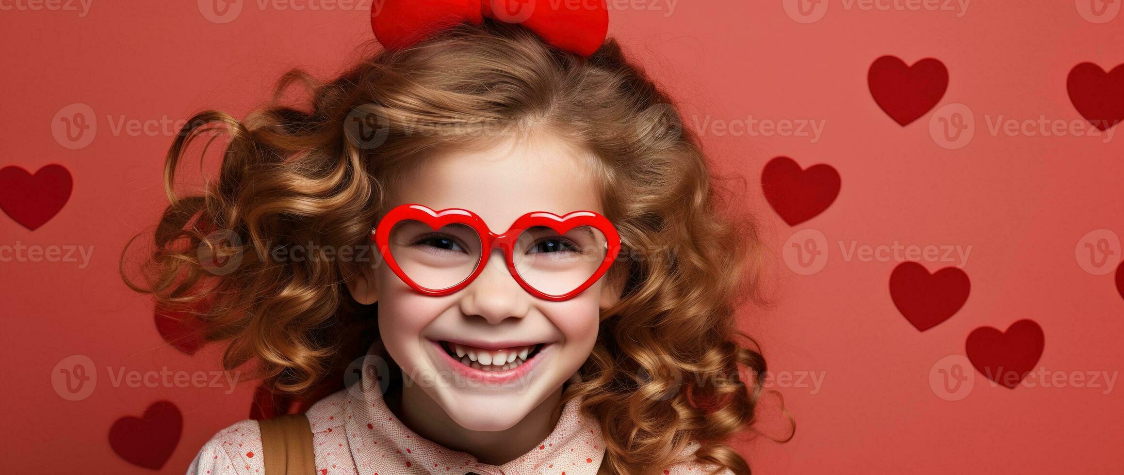 AI generated Portrait of a cute little girl with red heart on Valentines day concept. photo