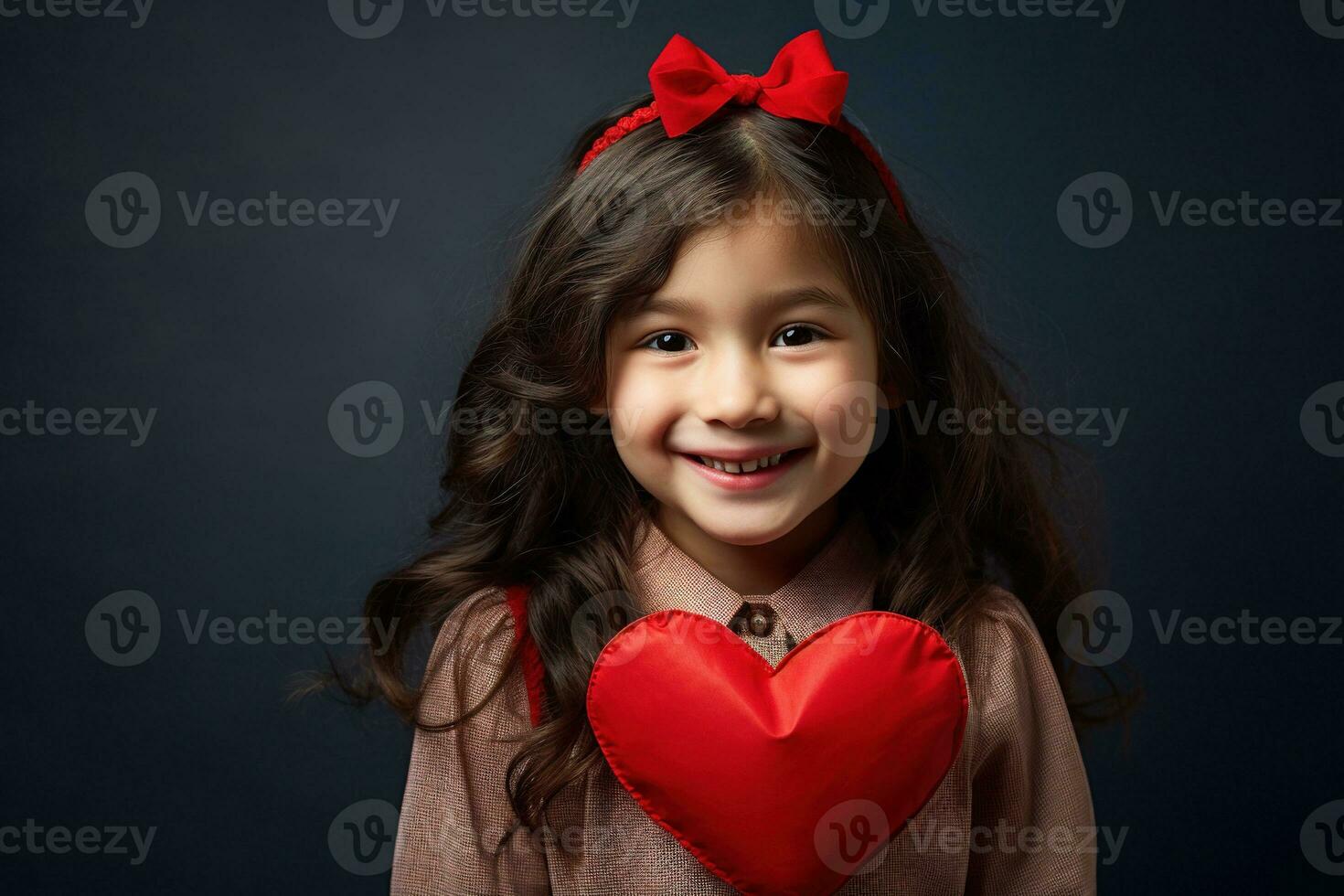 AI generated Portrait of a cute little girl with red heart on Valentines day concept. photo