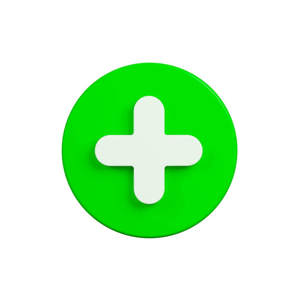 plus sign, medical cross-round green circle button with plus on the white background. Health care. Medical symbol of emergency help. 3d rendering,  Illustration. photo