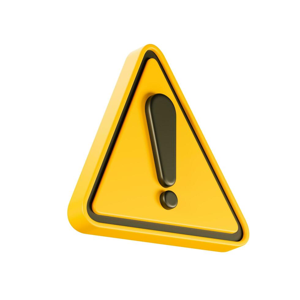 Realistic yellow-black triangle warning sign, beware danger, hot, symbol sign, front view is slightly tilted to the side, 3d rendering, illustration. photo