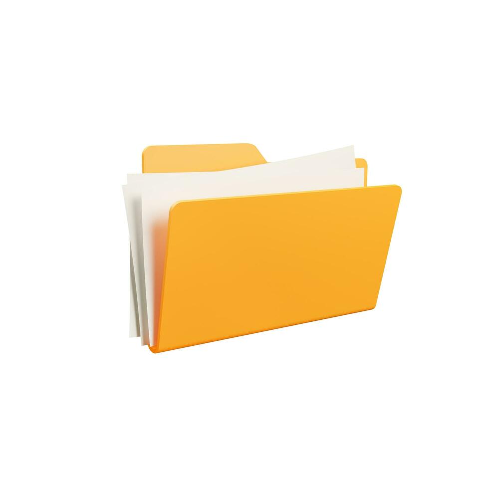 Yellow folder and white paper for management file. Information plastic file with documentation. folder document cartoon style minimal. 3d rendering, illustration photo