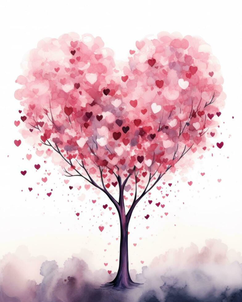 AI generated watercolour painting of a tree with many red flowers,  isolated photo