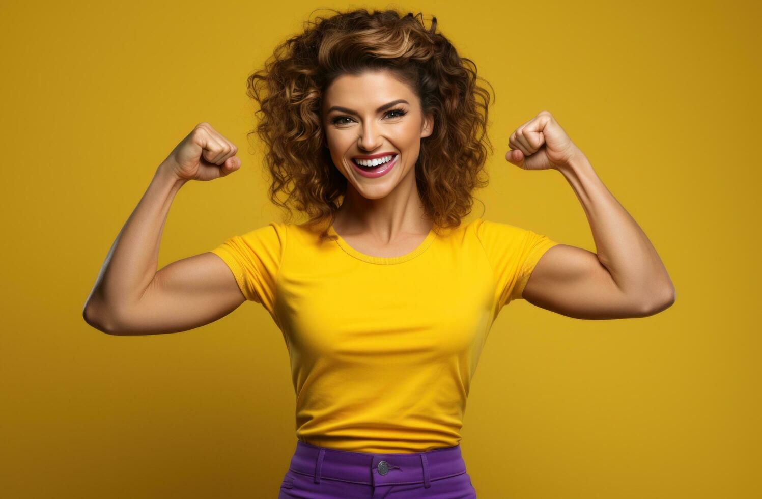 AI generated woman is flexing her arm woman photo