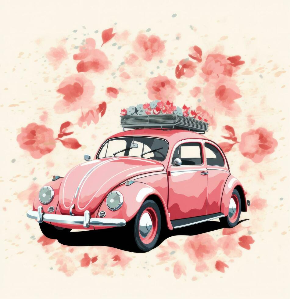 AI generated valentines day pink car photo