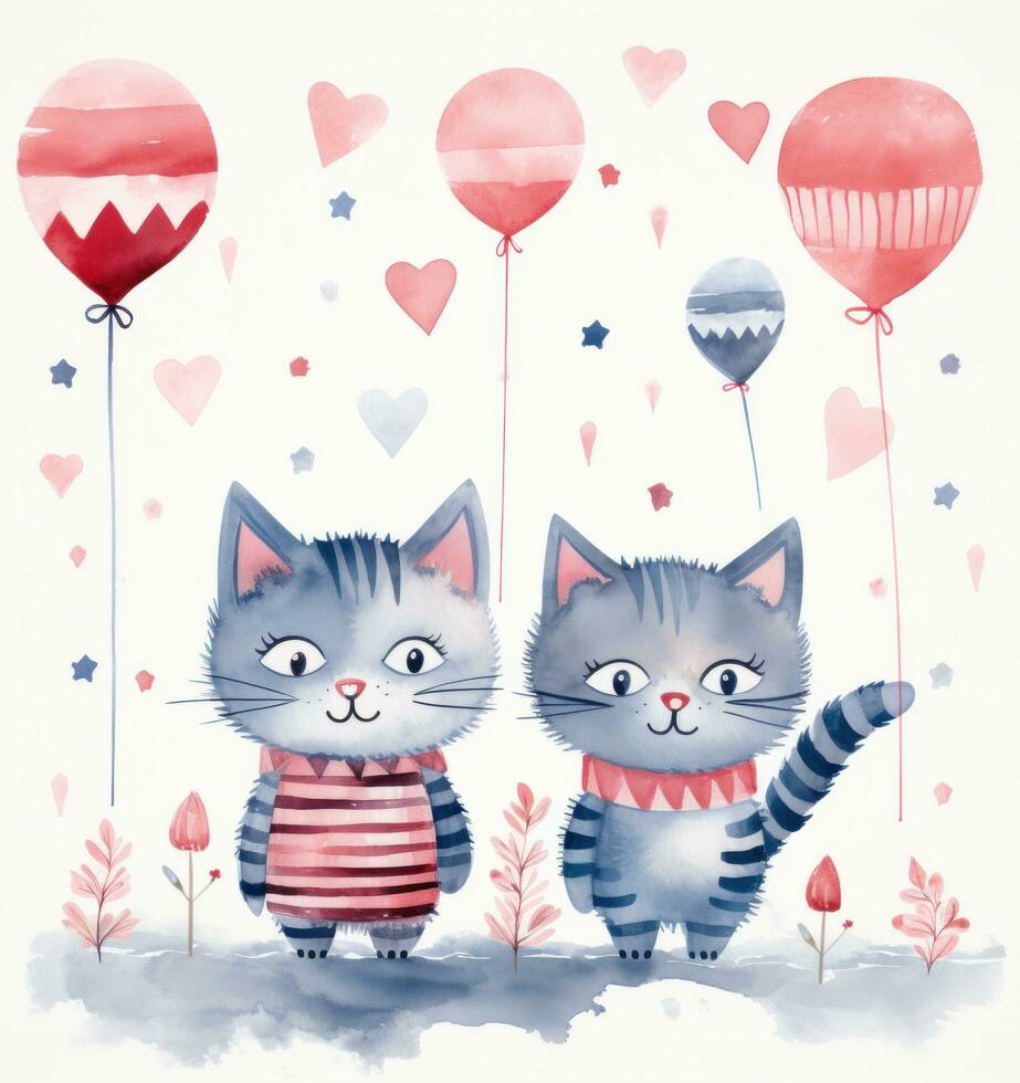 AI generated watercolor cartoon sassy kittens and critters photo