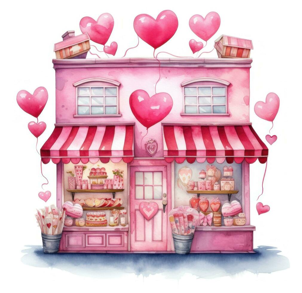 AI generated two sweet shops with many hearts on top photo