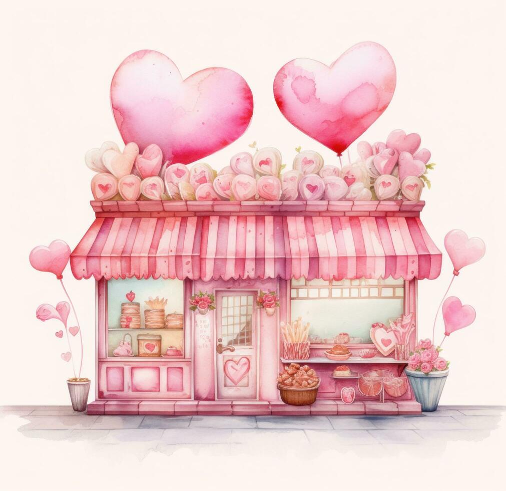 AI generated two sweet shops with many hearts on top photo