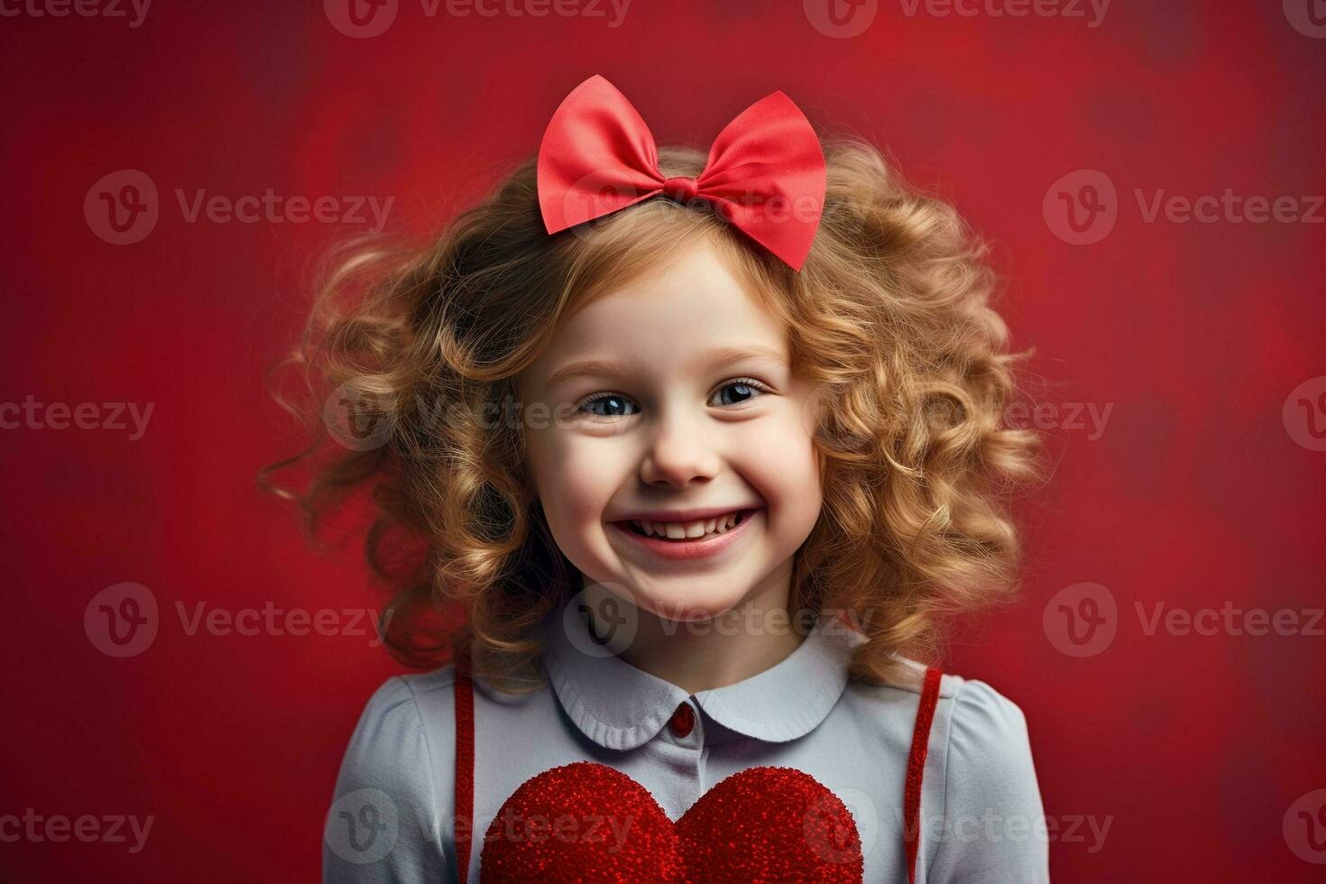 AI generated Portrait of a cute little girl with red heart on Valentines day concept. photo