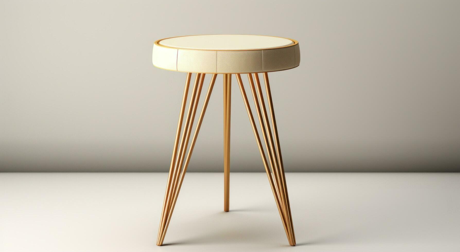 AI generated this is a round wooden side table sitting on metal legs photo