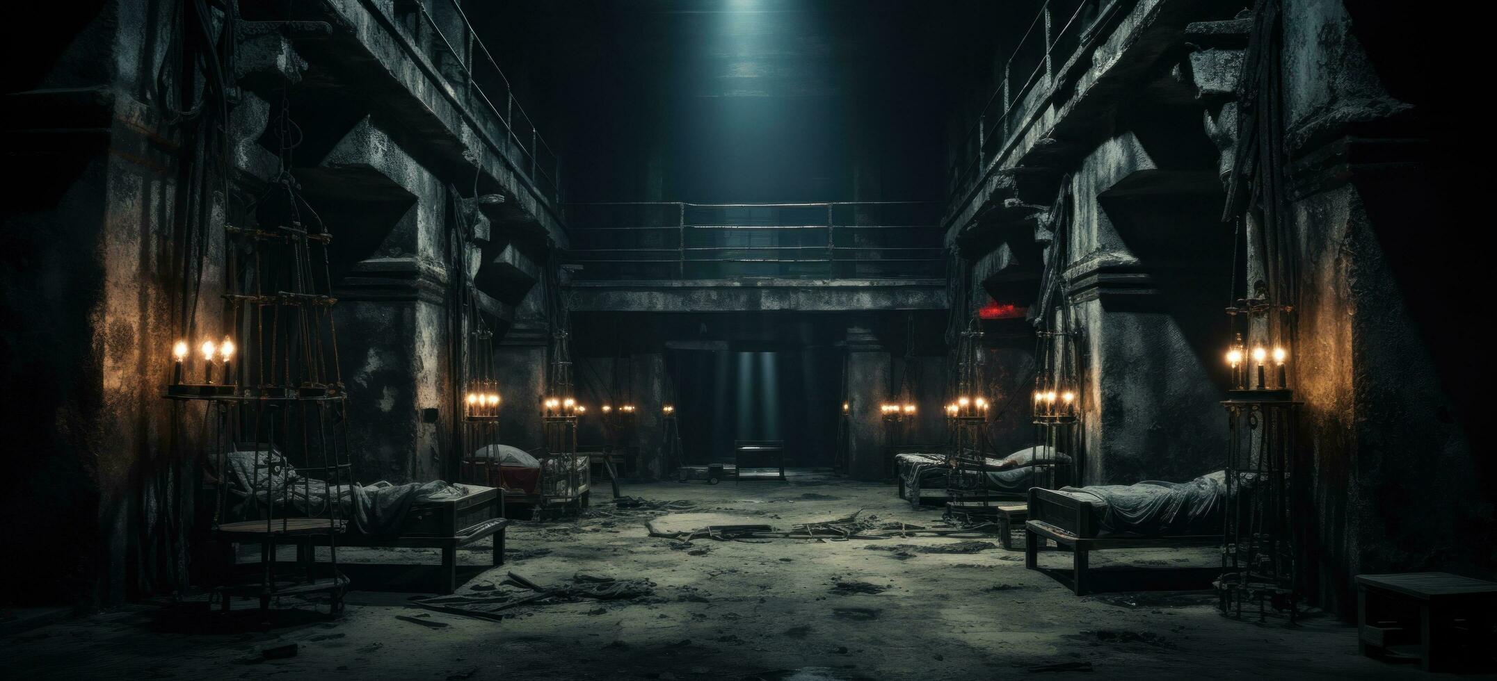 AI generated the room in the prison is dark and the light is on photo