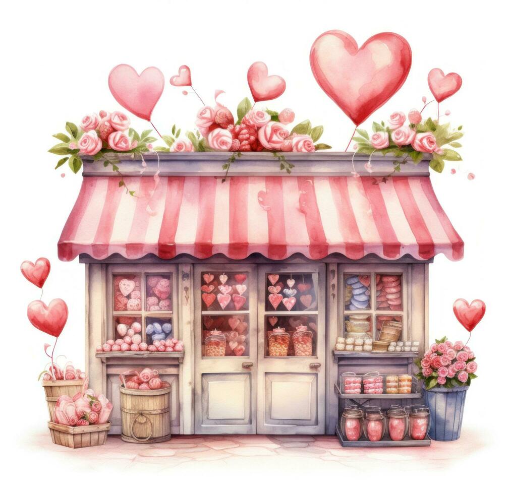 AI generated the valentine store with hearts and candy photo