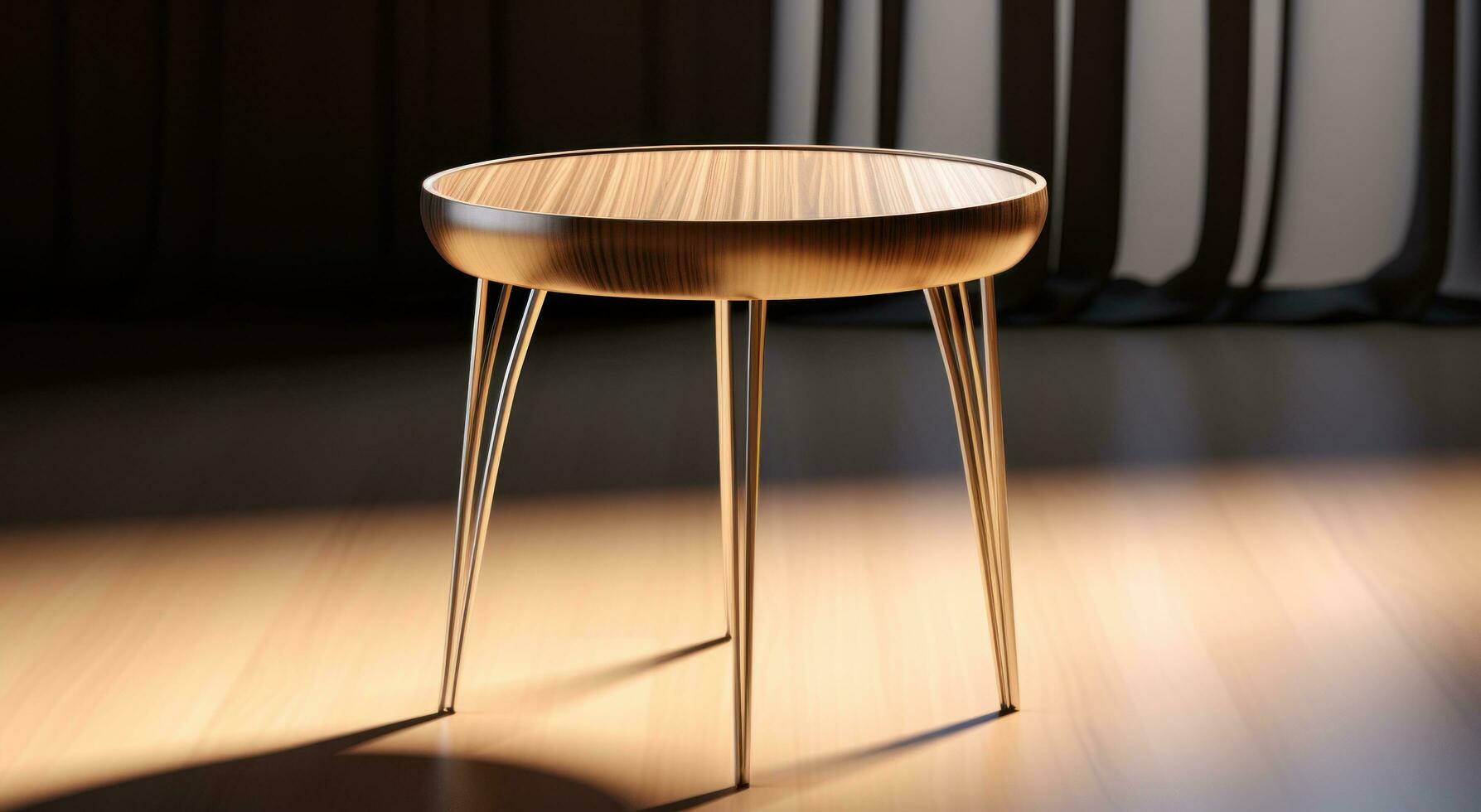 AI generated this is a round wooden side table sitting on metal legs photo