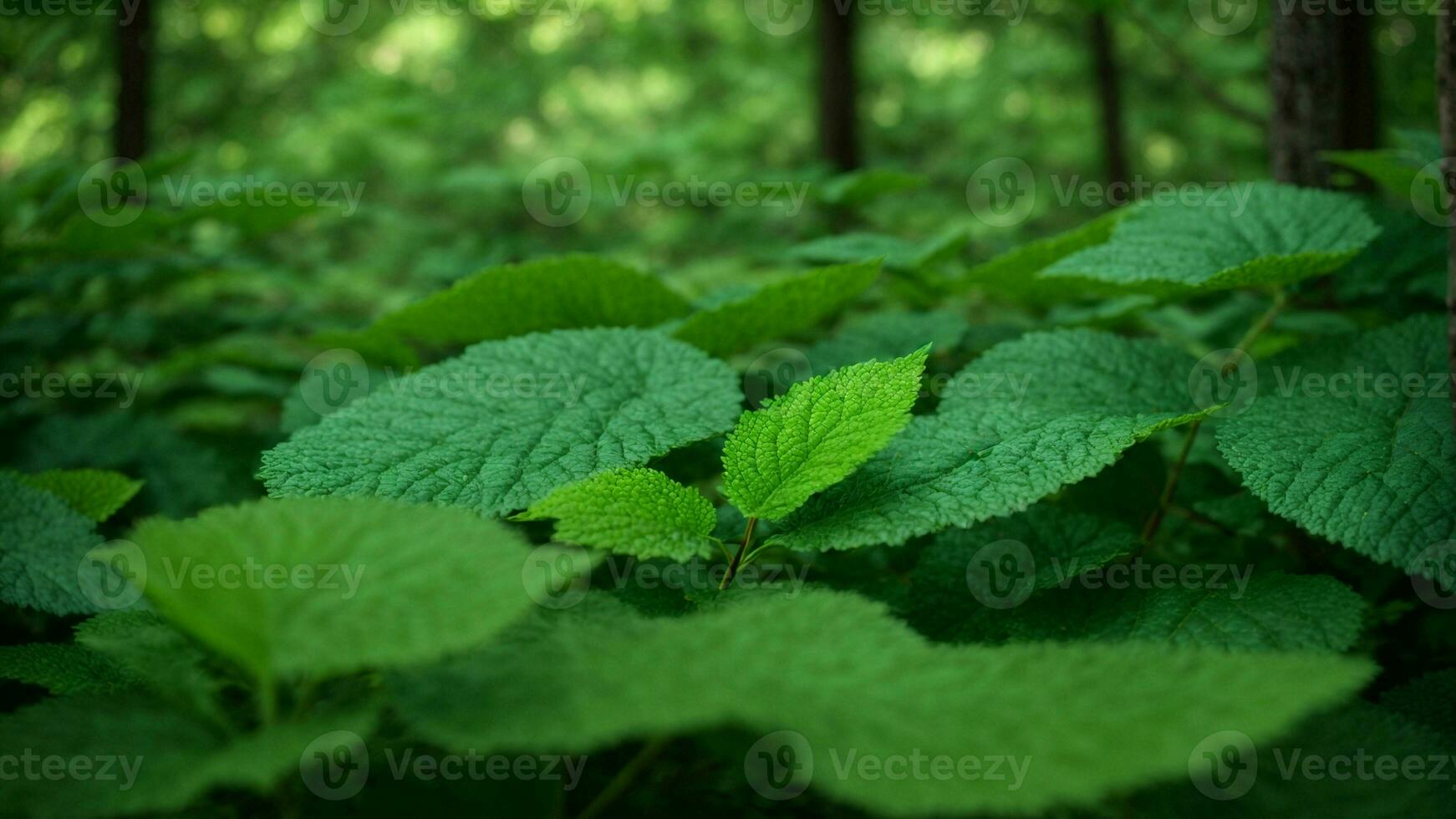 ai generado describir el específico sombras y texturas de verde en el hojas, destacando cómo ellos contribuir a el en general estética de el naturaleza antecedentes. foto