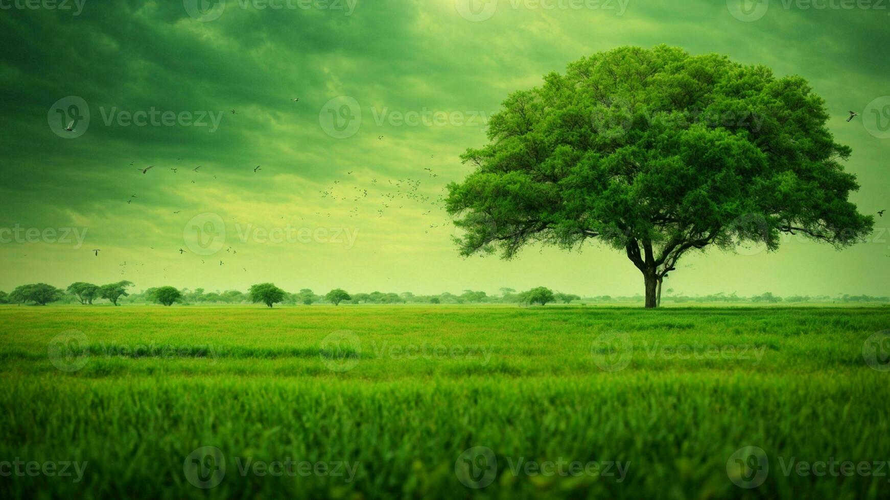 ai generado analizar el impacto de clima cambio en el absoluto verde árbol naturaleza fondo, considerando sus efectos en ambos planta vida y el migratorio patrones de vistoso aves. foto