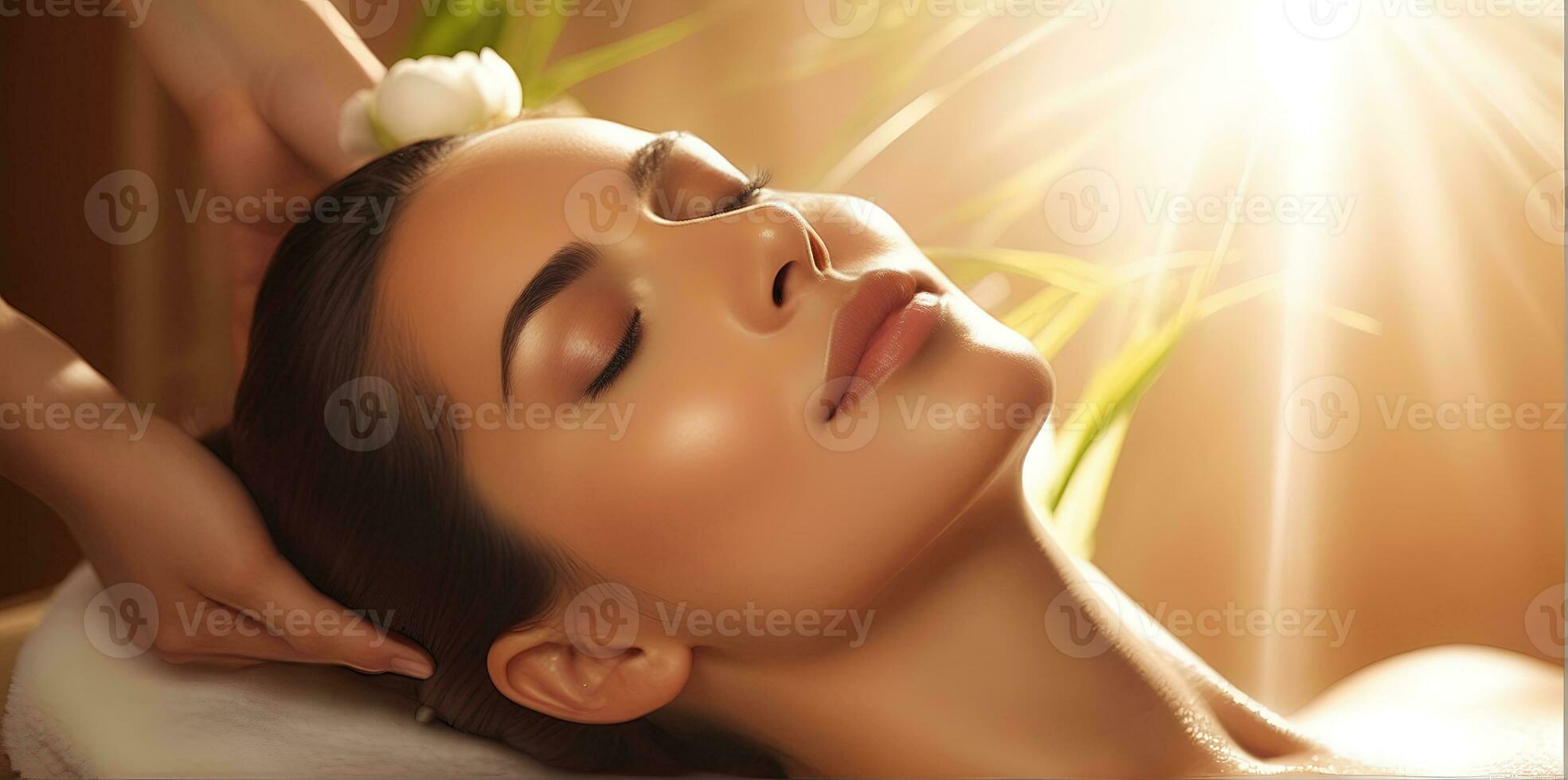 AI generated beautiful woman undergoing Therapy and bathing treatment in spa studio photo