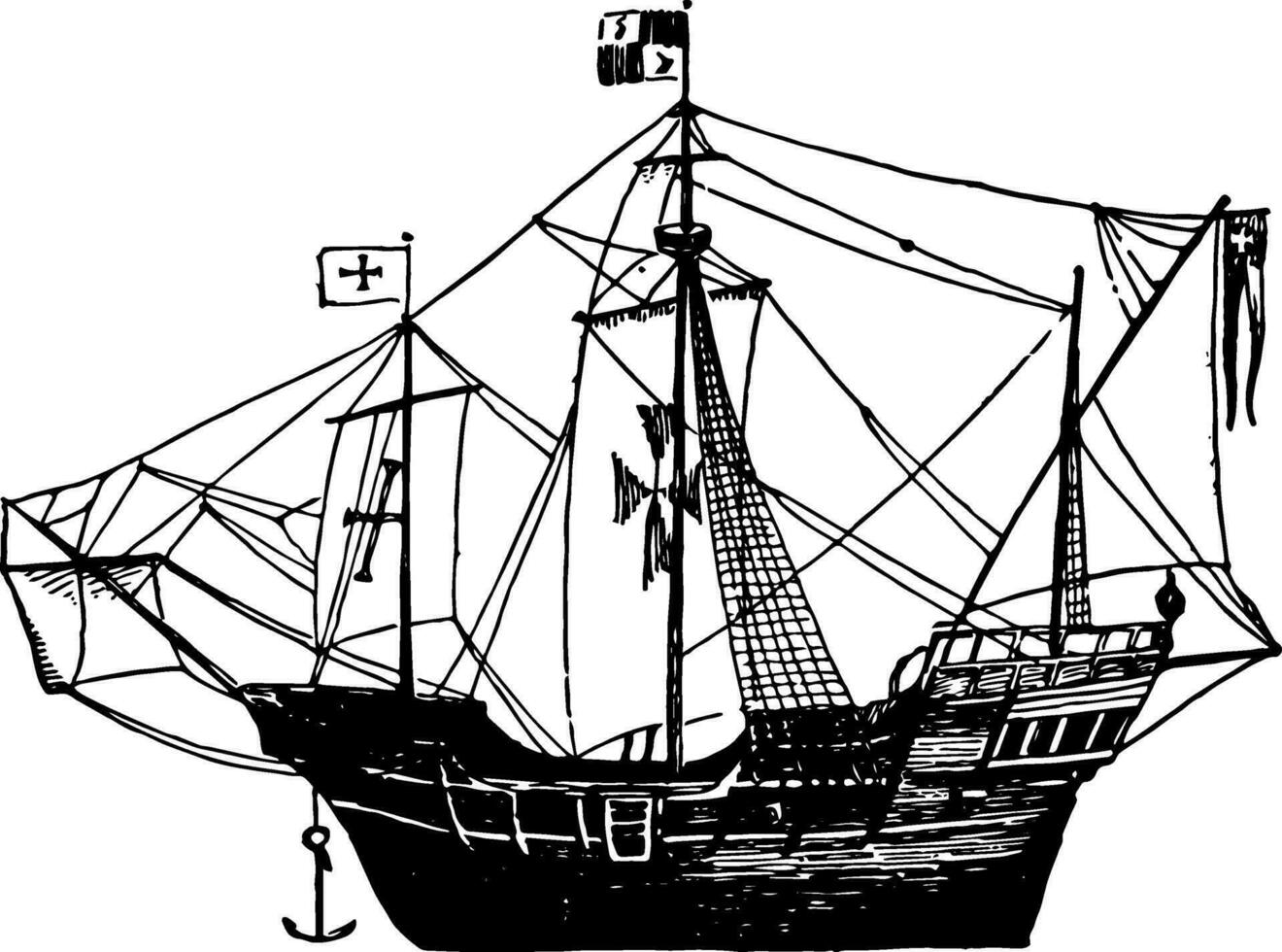 Columbus' Ship vintage illustration. vector