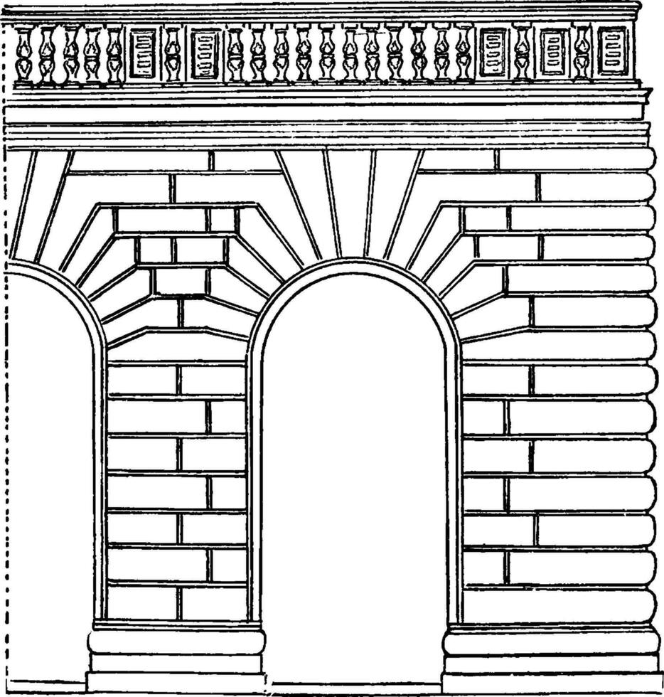 Rustication  was first treated systematically, vintage engraving. vector