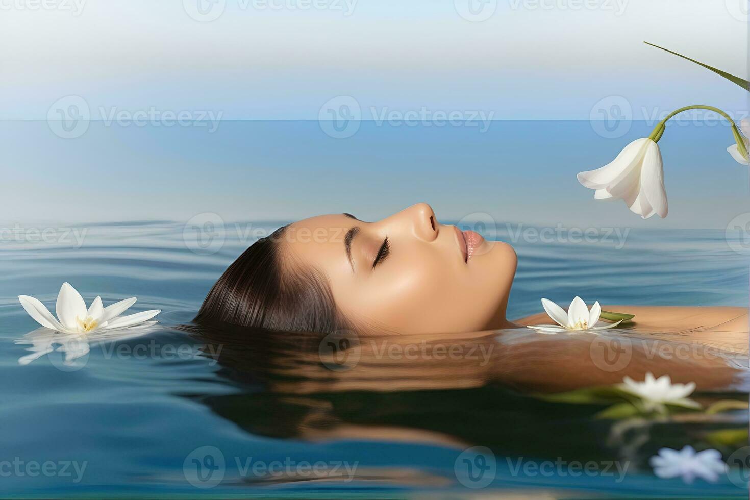 AI generated beautiful woman undergoing Therapy and bathing treatment in spa studio photo